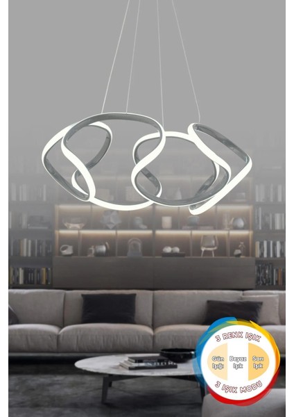 Honi x Füme Modern Sarkıt 3 Renk Işık Salon Mutfak Oda Hol Ledli Avize