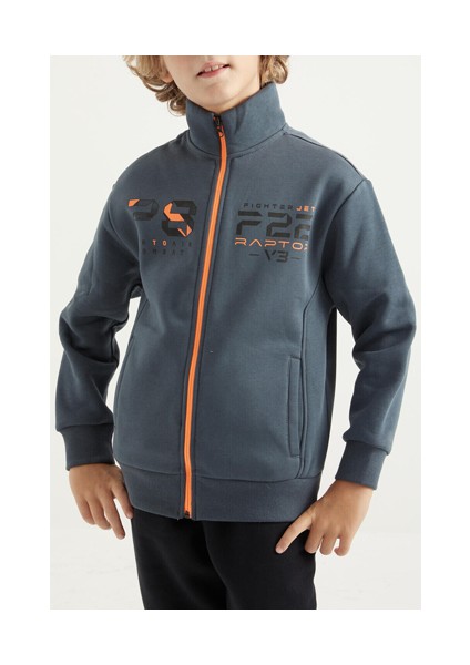 7-15 Yaş Erkek Çocuk Fermuarlı Dik Yaka Sırt Baskılı Şardonlu Sweatshirt 11021 Orman Yeşili fiyatları
