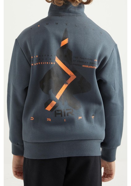 7-15 Yaş Erkek Çocuk Fermuarlı Dik Yaka Sırt Baskılı Şardonlu Sweatshirt 11021 Orman Yeşili fırsatları