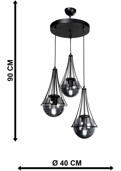Lapis 3.lü Siyah-Füme Glop Camlı Avize indirimleri