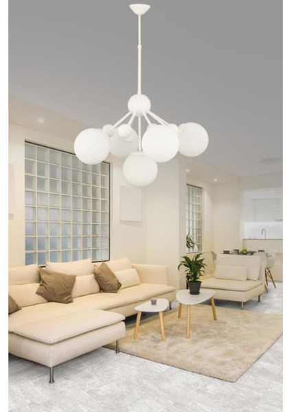 Larin 5'li Beyaz Beyaz Glop Camlı Avize