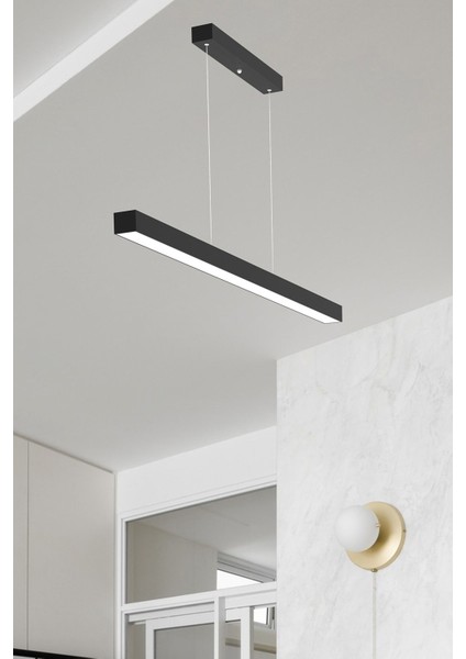 Lineer 120 cm ( Siyah Kasa, Doğal Beyaz Işık ) Sarkıt Modern LED Avize, Salon, Mutfak, Lineer Avize modelleri