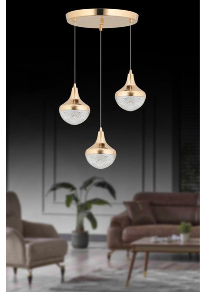 Talu 3'lü Gold 3 Renk Ledli Lü x Sarkıt Modern LED Avize modelleri