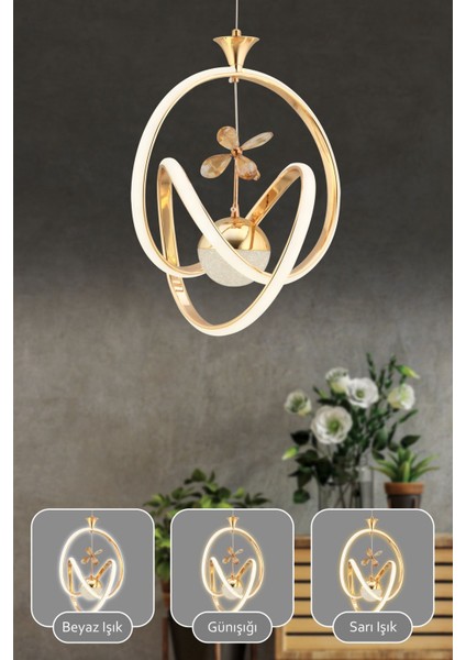 Happy Kumandalı 3 Renk Işık Özellikli Dimmerli Modern Kaplama Sarkıt LED Avize Salon Mutfak Avize