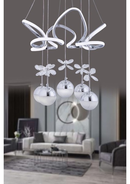 Modern Sarkıt LED Avize 3 Renk Kademeli Krom Parlak Kaplamalı