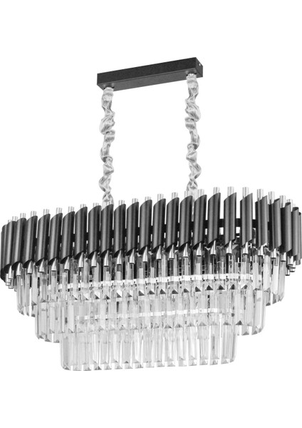 Palmira 75 x 35 cm Kristal Taşlı Lüks 3 Katlı Yemek Masası Üstü Avize 6'lı - (Siyah-Krom) modelleri