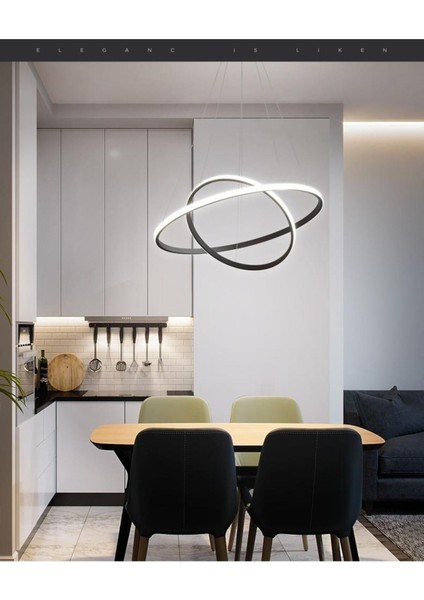 Ikili Halka Model Sarkıt Modern LED Beyaz Işık Ultra Power LED Avize Salon Mutfak Oda Ledli Avize