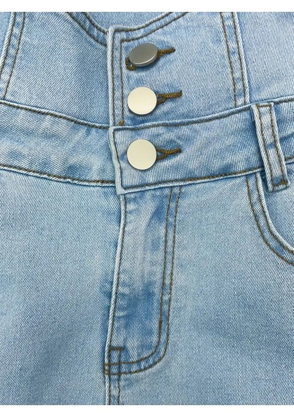 Kadın Yüksek Belli Önden Düğmeli Yırtık Detaylı Kot Pantolon fırsatları