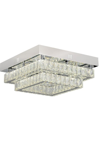Modina 2 Katlı Krom Ledli 3 Renkli 70 Watt Kristalli Taşlı Modern Tasarım LED Kristal Salon Avize