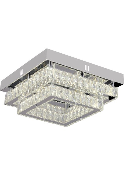 Modina 2 Katlı Krom Ledli 3 Renkli 70 Watt Kristalli Taşlı Modern Tasarım LED Kristal Salon Avize