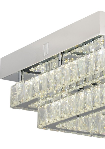 Modina 2 Katlı Krom Ledli 3 Renkli 70 Watt Kristalli Taşlı Modern Tasarım LED Kristal Salon Avize