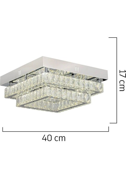 Modina 2 Katlı Krom Ledli 3 Renkli 70 Watt Kristalli Taşlı Modern Tasarım LED Kristal Salon Avize
