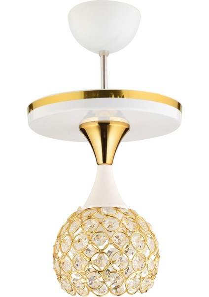 Yağmur Kristal Top Beyaz Gold Yaldızlı Tepsili Tekli Modern Lüks Avize modelleri