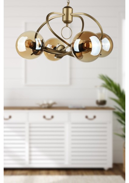 Büklüm 4.lü Avize Eskitme Bal Cam