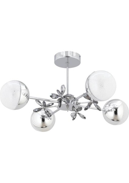 Ledli Nairobi Gümüş 4'lü Kristal Taşlı Lü x Modern LED Avize