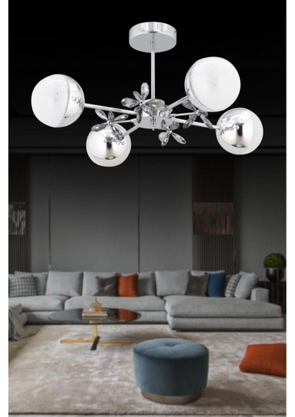 Ledli Nairobi Gümüş 4'lü Kristal Taşlı Lü x Modern LED Avize fiyatları