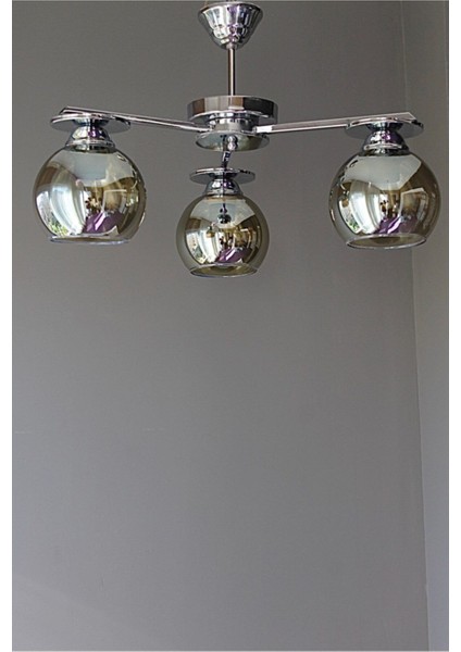 Adınlatma Salon Oda Mutfak Modern Krom Füme Camlı Efes 3lü Avize