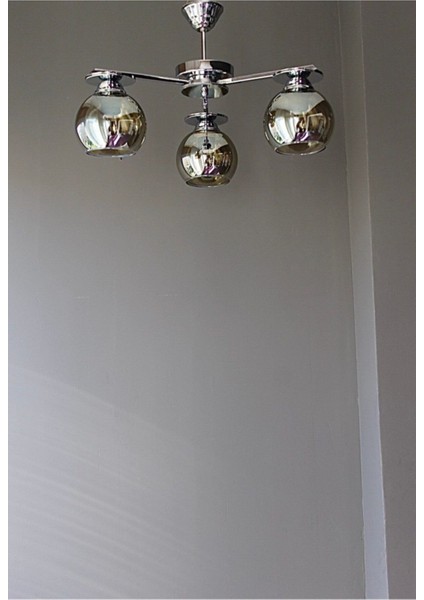 Adınlatma Salon Oda Mutfak Modern Krom Füme Camlı Efes 3lü Avize modelleri