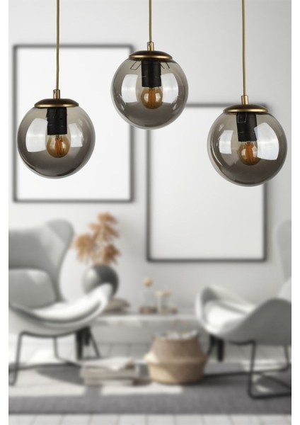 Alegro 3.lü Sıralı Avize Eskitme Füme Cam