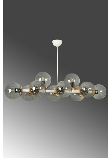 Luxury Modern Tasarım Beyaz 10'lü Füme Glop Camlı Avize