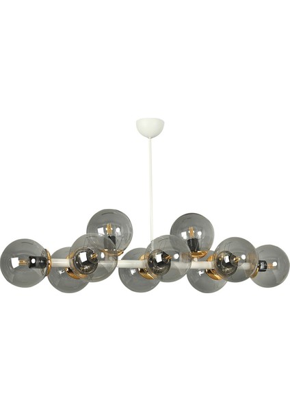 Luxury Modern Tasarım Beyaz 10'lü Füme Glop Camlı Avize