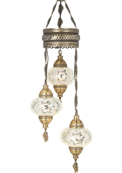 Mozaik Lamba Osmanlı Otantik Renkli Camlı El Yapımı Boho Sarkıt Avize, 3 Büyük Cam, 100 cm , Beyaz fiyatları
