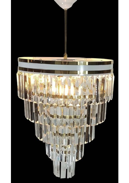 Avizade Matmazel Aksesuar Şeritli Beyaz Gold 40 cm Lik Kristal Taşlı Lüks Avize fırsatları