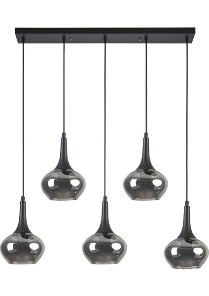 Nero Siyah Renkli Füme Camlı Modern Tasarım Yemek Masası Üstü Mutfak Salon Sıralı 5 Li Avize fiyatları