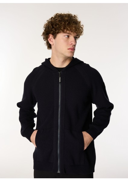 Lacivert Erkek Kapüşonlu Standart Kalıp Hırka D4WM-HRK3950