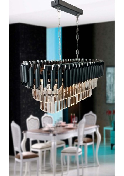 Zamira 75 x 35 cm Slver Kristal Taşlı Lüks Yemek Masası Üstü 6'lı Avize