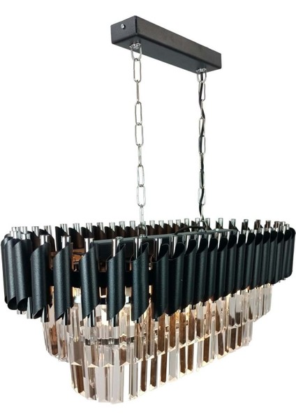 Zamira 75 x 35 cm Slver Kristal Taşlı Lüks Yemek Masası Üstü 6'lı Avize