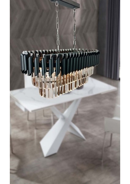 Zamira 75 x 35 cm Slver Kristal Taşlı Lüks Yemek Masası Üstü 6'lı Avize