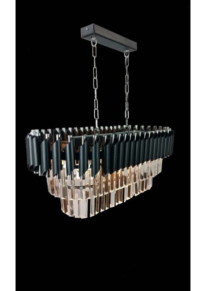 Zamira 75 x 35 cm Slver Kristal Taşlı Lüks Yemek Masası Üstü 6'lı Avize
