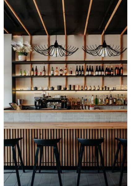 Folded Siyah Metal Avize Mutfak Salon Cafe Ofis Pastane Tekli Sarkıt Lamba Aydınlatma Modeli