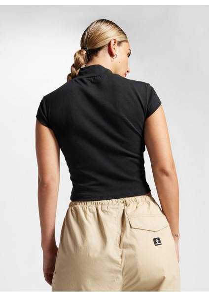 Siyah Kadın Yuvarlak Yaka Slim Fit T-Shirt 10026789.001 Wordmark Fashıon Top B modelleri