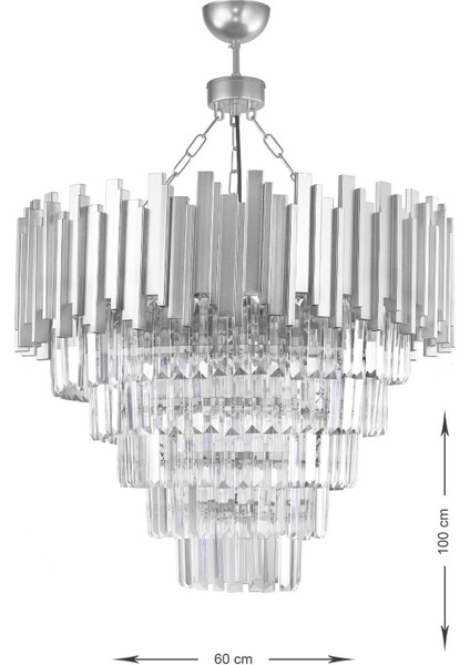 Sima 60 cm 'lik Kristal Cam Taşlı Lüks Avize - (Gümüş Yaldız)