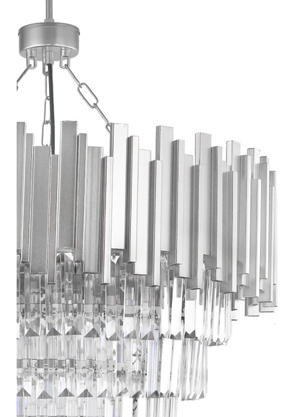 Sima 60 cm 'lik Kristal Cam Taşlı Lüks Avize - (Gümüş Yaldız)