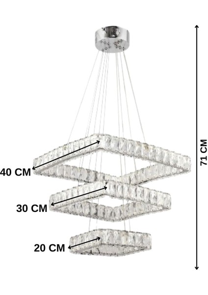 Taş 3 Katlı Modern Sarkıt Kristal Taşlı LED Avize - 3 Renk Kumandalı - ( Beyaz - Sarı - Gün Işığı ) fiyatları