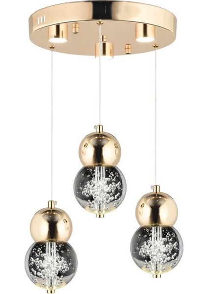 Sasha 3'lü Yuvarlak 3 Renkli 48 Watt Gold Kristal Ledli Modern Oturma Odası Salon Sarkıt Avize fiyatları