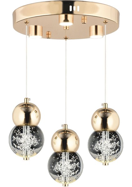 Sasha 3'lü Yuvarlak 3 Renkli 48 Watt Gold Kristal Ledli Modern Oturma Odası Salon Sarkıt Avize modelleri
