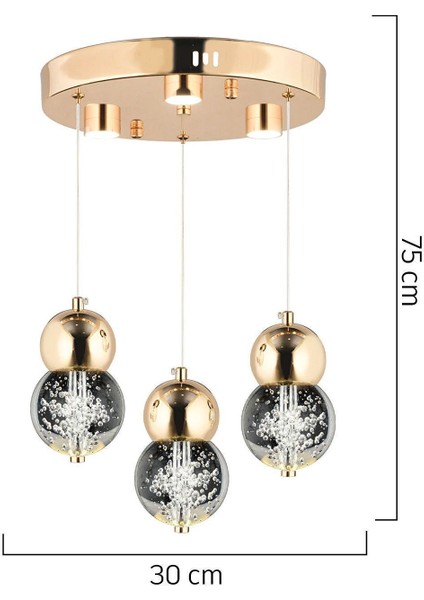 Sasha 3'lü Yuvarlak 3 Renkli 48 Watt Gold Kristal Ledli Modern Oturma Odası Salon Sarkıt Avize indirimleri