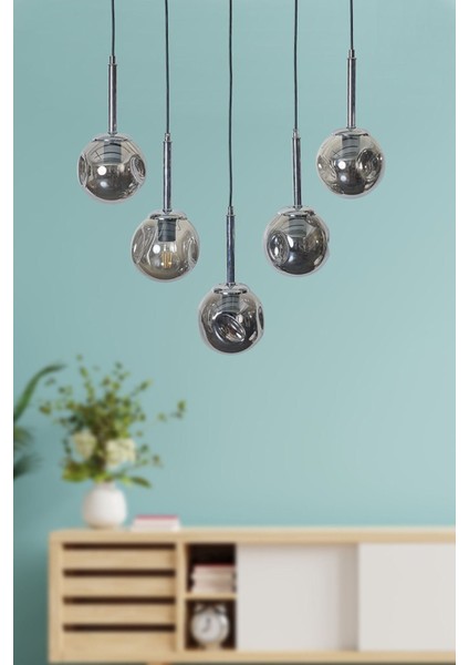 Liza 5 Li Krom-Siyah Metal Gövde Füme Camlı Tasarım Lü x Sarkıt Avize fiyatları