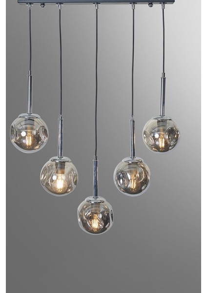 Liza 5 Li Krom-Siyah Metal Gövde Füme Camlı Tasarım Lü x Sarkıt Avize indirimleri