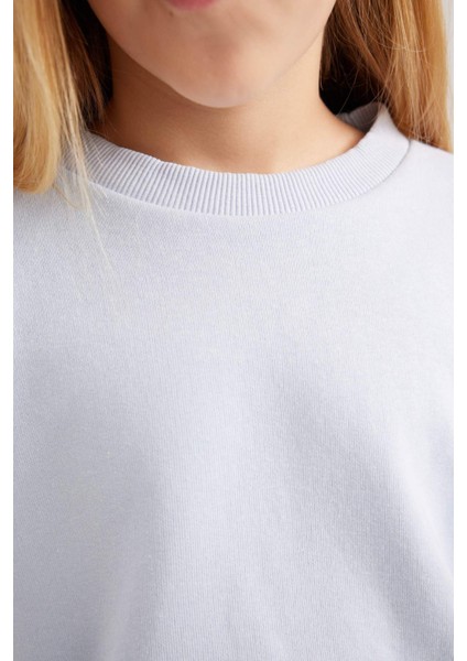 Kız Çocuk Mavi Regular Fit Düz Kesim Bisiklet Yaka Basic Düz Pamuklu Sweatshirt B7788A8NS fırsatları