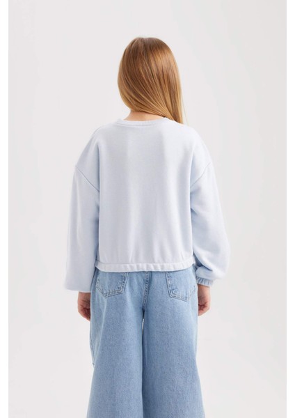 Kız Çocuk Mavi Regular Fit Düz Kesim Bisiklet Yaka Basic Düz Pamuklu Sweatshirt B7788A8NS indirimleri