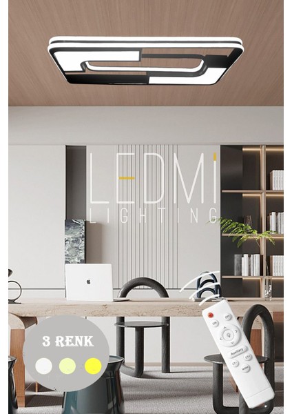 Dikdörtgen Model LED Avize, 3 Renk Aydınlatmalı Kumandalı Dimmerl Modern Tavan AVIZESI,SALON,1013KO