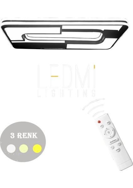 Dikdörtgen Model LED Avize, 3 Renk Aydınlatmalı Kumandalı Dimmerl Modern Tavan AVIZESI,SALON,1013KO modelleri