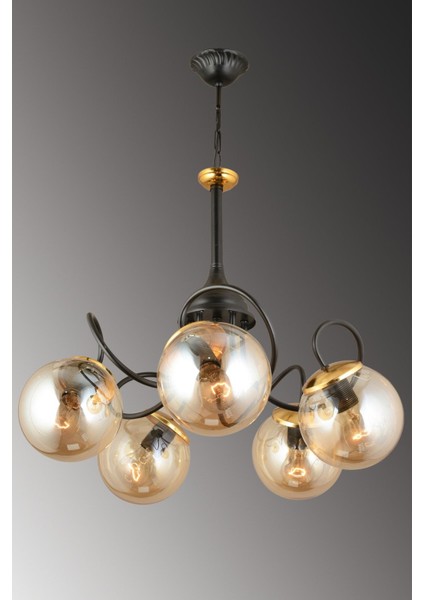 Kareyel Siyah 5'li Bal Glop Camlı Aşağı Bakan Modern Lüks Avize modelleri