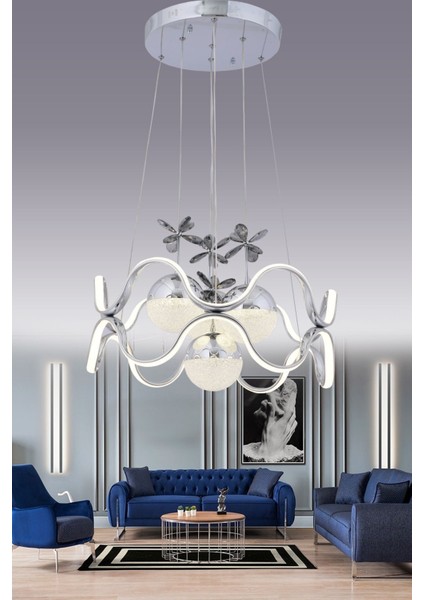 Tibet 3 Renk ( Sarı Beyaz ve Gün Işığı ) Krom Lu x ury LED Kristal Taşlı Avize Concept