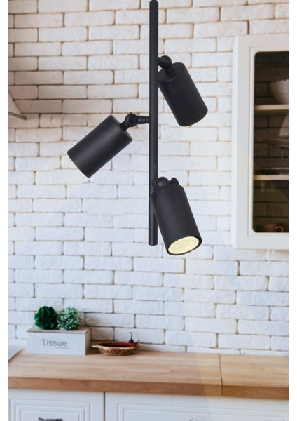 Madrid Modern Tasarım Spot Ayarlanabilir Salon Mutfak Cafe Oda Siyah Renk 3 Lü Avize ( Gün Işığı )